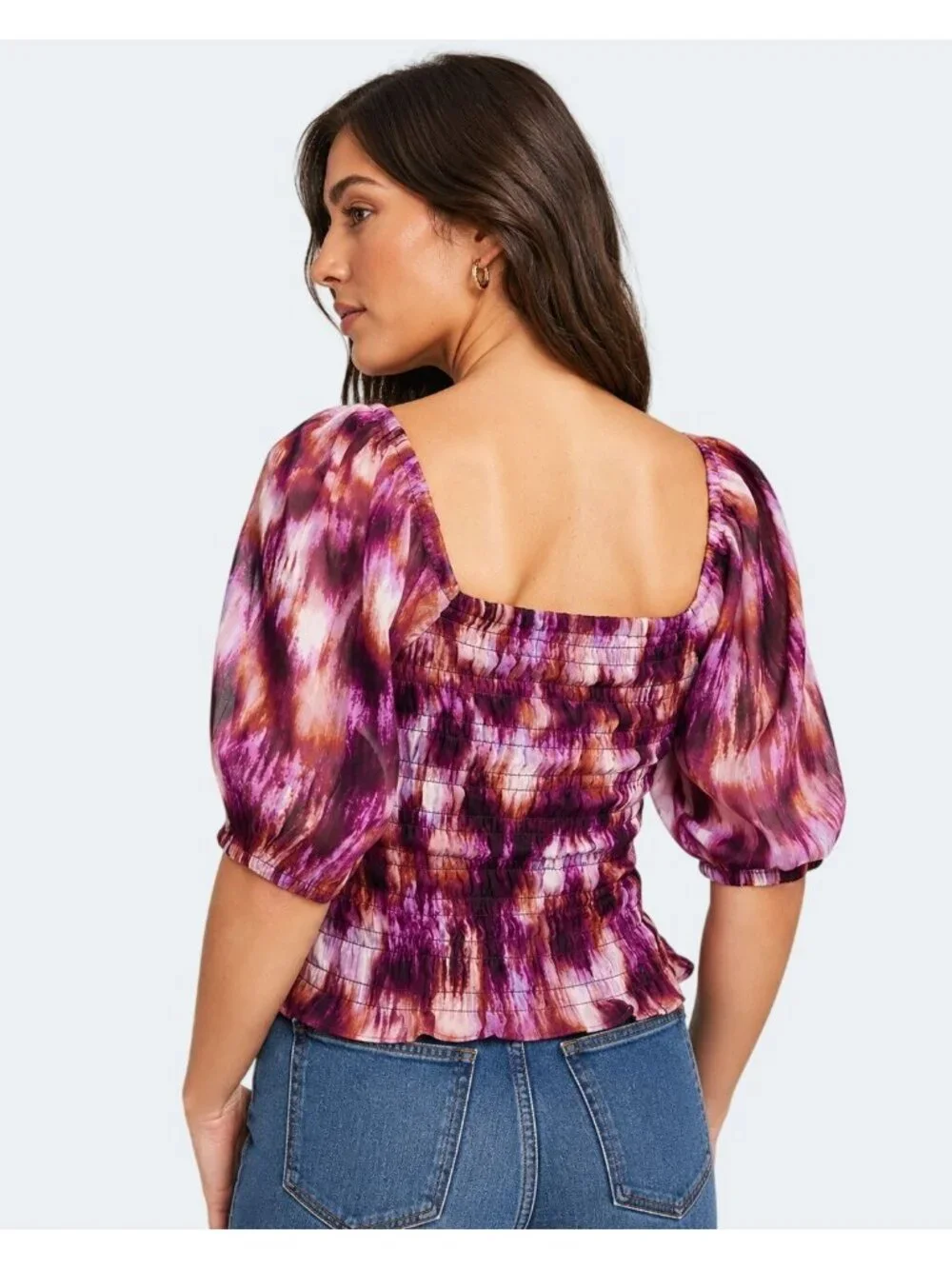 Old Navy Womens Tall Smocked Puff-Sleeve Top Tie-Dye Print L